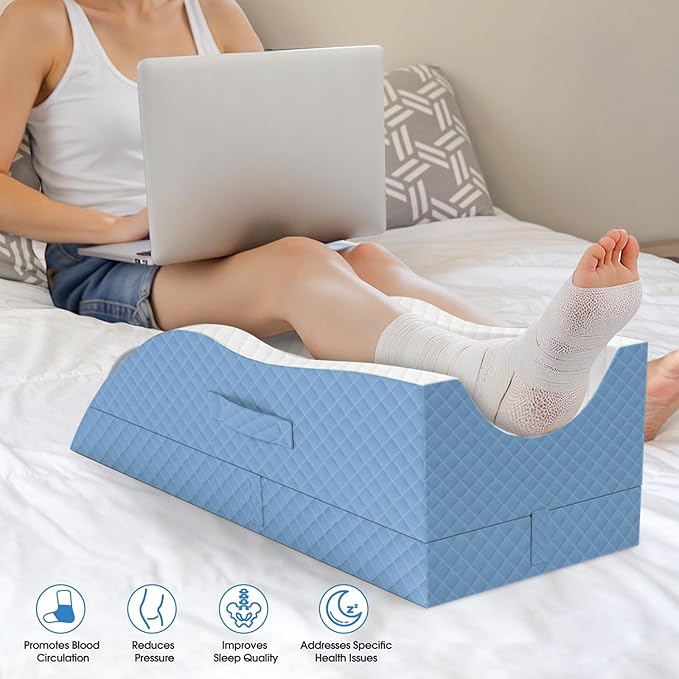 Elevation Pillows for Leg After Surgery, Memory Foam Adjustable Wedge Pillow for Injury or Rest, Ankle Pillow for Sleeping Blood Circulation Light Blue/Single Leg