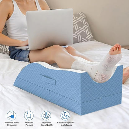 Elevation Pillows for Leg After Surgery, Memory Foam Adjustable Wedge Pillow for Injury or Rest, Ankle Pillow for Sleeping Blood Circulation Light Blue/Single Leg