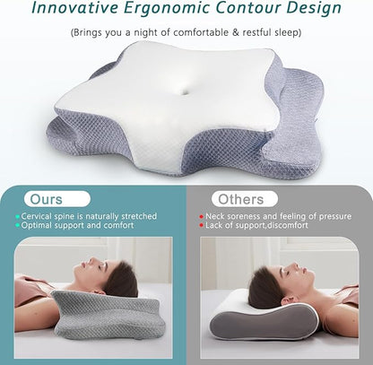 Cervical Neck Pillow for Pain Relief Sleeping, Contour Memory Foam Pillow, Ergonomic Side Sleeper Pillow for Adults, Cooling Orthopedic Neck Support Pillow for Back Stomach Sleepers