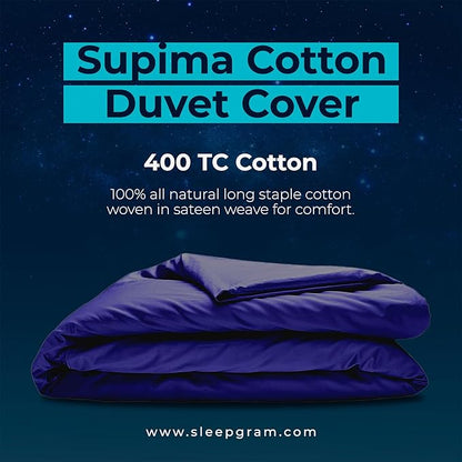Sleepgram Supima Machine Washable 400 Thread Count Cotton Silver Ion Infused Luxury Zippered Duvet Cover with Travel Bag, King, Violet
