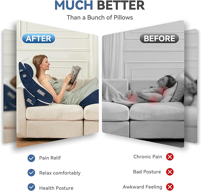 BDEUS 4pcs Orthopedic Bed Wedge Pillow Set for Sleeping, Memory Foam for Sleeping,Breathable Triangle Pillow Wedge, Post Surgery Memory Foam for Back, Leg Pain Relief, Sitting