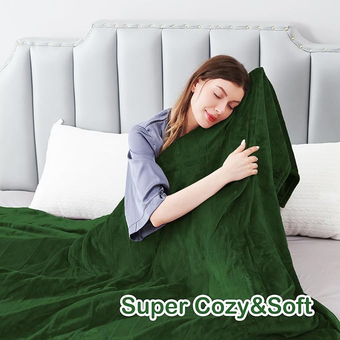 Electric Heated Blanket Full Size 72”x84”,Cozy Soft Warmth with 5 Heating Settings 10 Hours Auto-Off, Long Cord Energy-Saving, for Bed, Fast Heating Machine Washable, Green