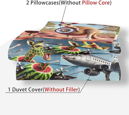 Funny Fusion Animals Bedding Set,Fusion Animals Duvet Cover Twin Full Queen King Set for Kids Boys Bed Decor Gifts (Color 13,King (104" x 90"))