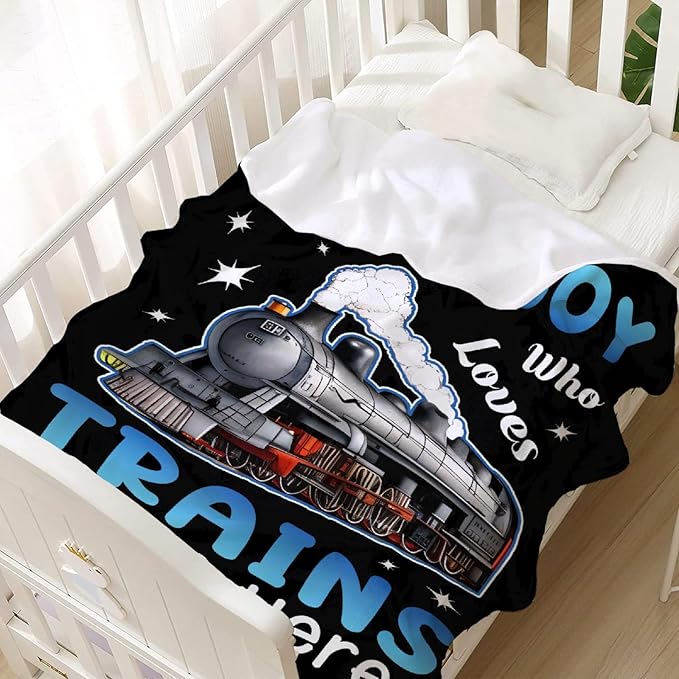 Boy Who Loves Trains Blanket Custom Train Blankets for Boys Men Flannel Cozy Quilt Gift for Train Lovers for Beding Sofa Couch-40x30 Inches