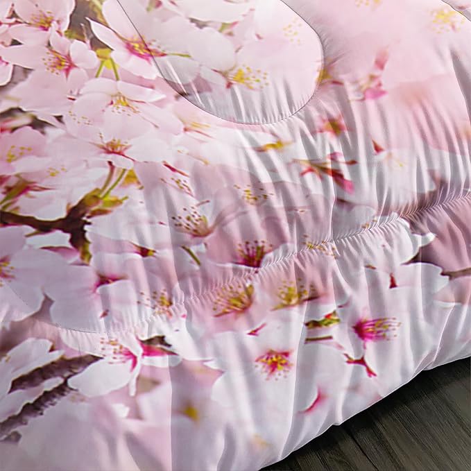 Kid Horse Comforter Set Full Room Floral Animal Theme Handsome Horse Chic Cherry Blossom Bedding Set Wild Animal Decor Quilt Set for Girls Adult, 1 Comforter + 2 Pillowcases