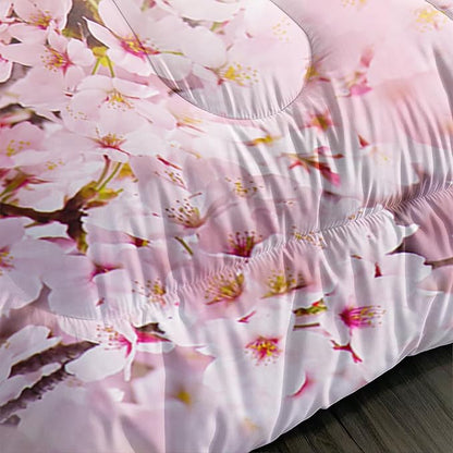 Kid Horse Comforter Set Full Room Floral Animal Theme Handsome Horse Chic Cherry Blossom Bedding Set Wild Animal Decor Quilt Set for Girls Adult, 1 Comforter + 2 Pillowcases