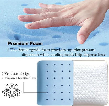 Memory Foam Pillows Standard Size 23.6" x 15.7"x 5.1", Medium Firm Pillow for Sleeping, Orthopedic Bed Pillow for All Sleepers, Ventilated Gel Foam Pillow with Washable Cover