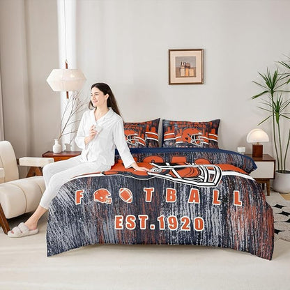 Erosebridal Football Bedding Set Queen for Boys Kids Gridiron Bed in A Bag, Sports Gaming Themed Bed Set Gifts for Rugby Sports Fans Decorative All Season Home Decor