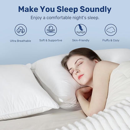 UNIKOME Ultra Soft Pillows Queen Size Set of 2 - Hotel Collection Luxury 100% Cotton Cover Down Alternative Bed Pillow, Fluffy Pillows for Back, Stomach or Side Sleepers