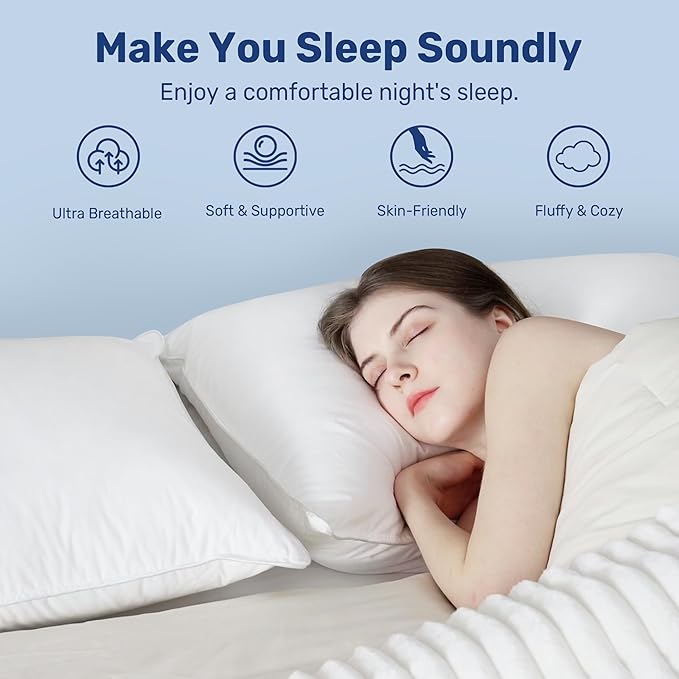 UNIKOME Ultra Soft King Size Pillows Set of 2 - Hotel Collection Luxury 100% Cotton Cover Down Alternative Bed Pillow, Fluffy Pillows for Back, Stomach or Side Sleepers