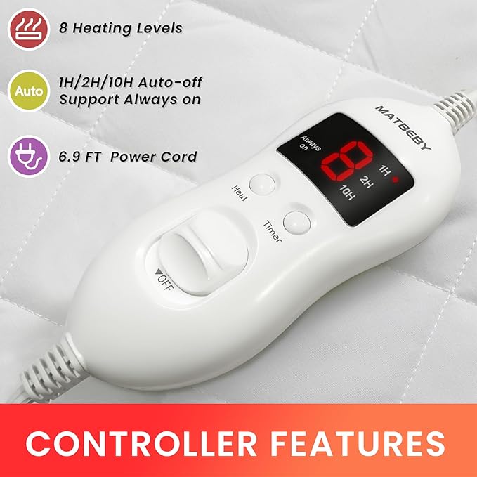 Heated Mattress Pad Full Size, Electric Mattress Pad Cover w/Single Control 8 Heating Settings, Bed Warmer w/ 4 Auto Shut Off Settings, UL Certified, Deep Pocket, Machine Washable, White