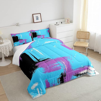 Feelyou Abstract Comforter Modern Abstract Art Comforter Set for Boys Girls Children Purple Blue Black Pattern Bedding Set Room Decor Toddler Size Duvet Set 2Pcs