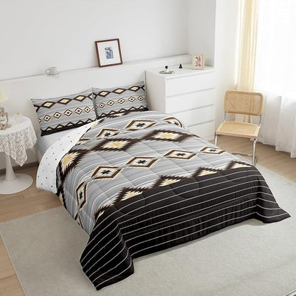 Feelyou Southwestern Bedding Set Geometric Comforter Set for Kids Boys Girls Room Decor Tribal Comforter Toddler Size Native American Design Brown Duvet Set 2Pcs