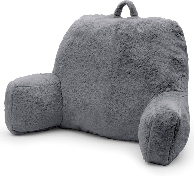 Reading Pillow Large Bed Pillow,Backrest Pillow with Arms, Back Support Pillow for Sitting Up in Bed, Couch for Adults Lounging Bedrest,Grey