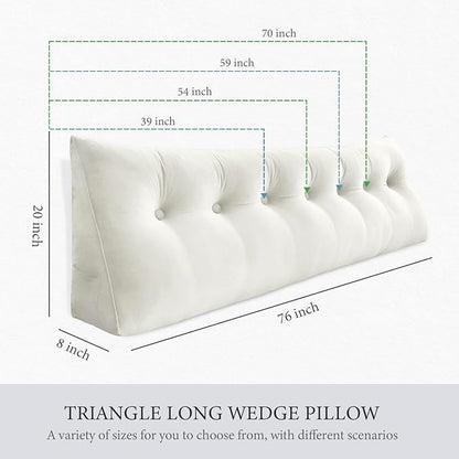 Headboard Wedge Pillow Large Reading Pillow Queen Size Bed Rest Back Support Pillow for Sitting up in Bed Daybed Couch Backrest Cushion Velvet Off-White
