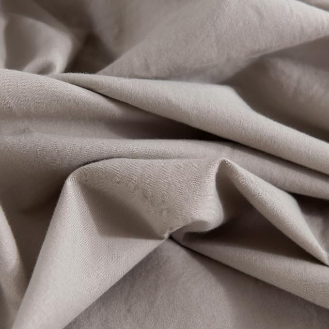 NEXHOME PRO Duvet Cover Set Kids Twin Size Linen Look Textured Organic Natural 100% Washed Cotton Duvet Cover Linen Cream Grey 2 Pieces Bedding Set with Zipper Closure, Breathable (No Comforter)