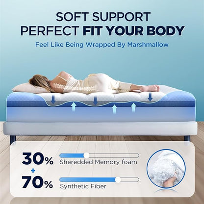 Premium Memory Foam Mattress Topper Twin for Ultra Comfort, 2" Plush Pillow Top Twin Mattress Topper with Breathable Air Mesh Sides, Soft Mattress Pad Cover with Deep Pocket Fits 6-21" Mattress