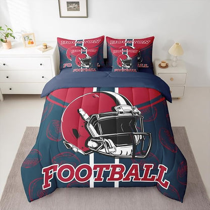 Feelyou Football Comforter Set with Sheets 7 Piece Queen Size Ball Games Bed in a Bag Kids Boys Girls Rugby Bedding Set City of Footballs Bedroom Decor Rugby Sports
