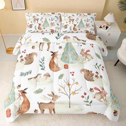 QOOMO Wild Animal Comforter Queen Size,Christmas Comforter Set for Kids Teens Girls Boys,3Pcs Bedding Set Printed Comforter with 2 Pillowcases,Down Alternative,Soft and Lightweight，Queen Size