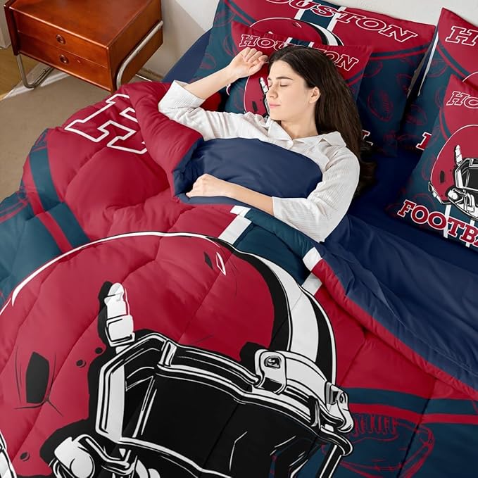 Feelyou Football Comforter Set with Sheets 7 Piece Twin Size Ball Games Bed in a Bag Kids Boys Girls Rugby Bedding Set City of Footballs Bedroom Decor Rugby Sports