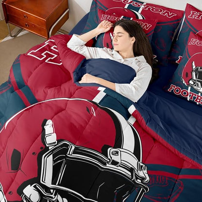 Feelyou Football Comforter Set with Sheets 7 Piece King Size Ball Games Bed in a Bag Kids Boys Girls Rugby Bedding Set City of Footballs Bedroom Decor Rugby Sports