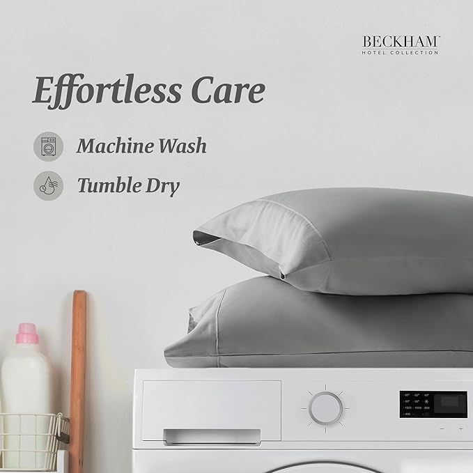 Beckham Hotel Collection Bed Pillows with Cotton Pillowcases Queen Size Sets of 2, Soft Down Alternative Pillows for Sleeping, Open End Cases for Easy Changing, Dark Gray