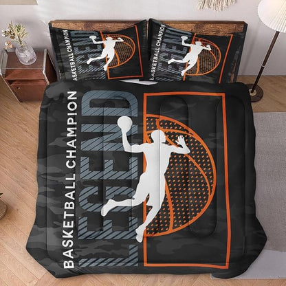 Full Size Comforter Set with 2 Pillowcase, Basketball Sport Soft 3 Pcs Bedding for Kids and Adults, Bed Decor Urban Comforter Set for Room Bedroom
