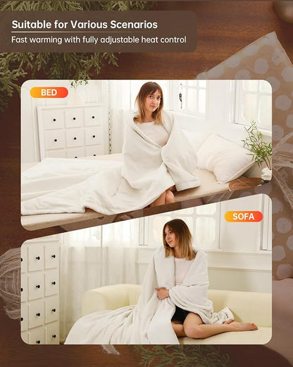 Electric Heated Blanket Queen Size, Washable Blanket Warmer with Dual Control for Home for Adults, Super Cozy Soft Fabric, 84" x 90", 9 Heat Levels, 1-9H Auto-Off, ETL Certified, Cream