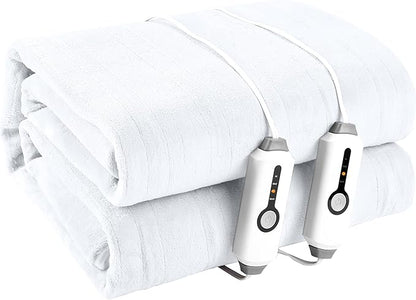 Electric Mattress Pad Queen Size 60"x80" with 10 Hours Auto Off 4 Heat Setting Dual Controller Fit Up to 15 Inch Deep Pocket, Machine Washable - White