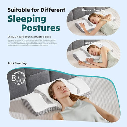 Smug Cervical Neck Pillow for Sleeping, Cooling Ergonomic Memory Foam Pillow with Arm Rest Slot and Ice Silk Pillowcase, Dual Height Orthopedic Support Contour for Side, Back, Stomach Sleepers