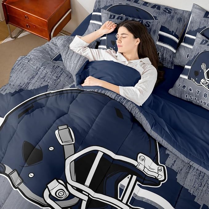 Erosebridal Cowboys Football Bed in A Bag Boys Girls Bedding Set Gridiron Gifts for City Fans Women Men Comforter Sets with Sheets Rugby Sports 7 Pieces Bed Set King