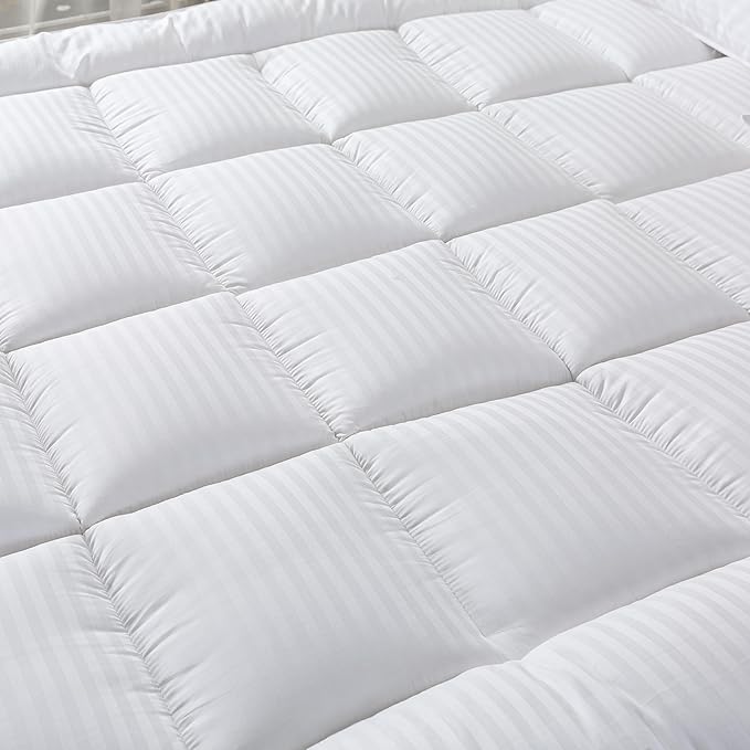 Breathable Mattress Topper, Soft Plush King Mattress Pad, Extra Thick Quilted Pillow Top with Fluffy Down Alternative Fill and 400TC Cotton Cover for Back Pain Relief and Support(White,76"x80")