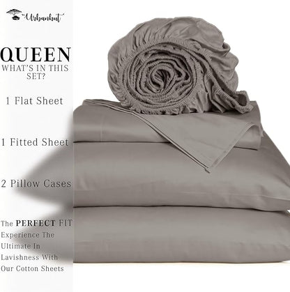 URBANHUT 1000 Thread Count Egyptian Cotton Sheets Queen Size, Long Staple Soft & Breathable, 4 Pc Bed Sheet Sets, Luxury Hotel Sateen Sheets Fits 16" Deep Pocket - Dark Grey