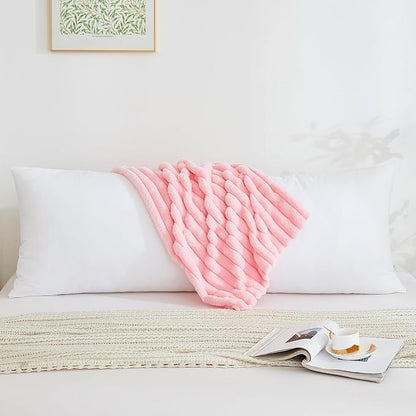 Full Body Pillow with Fluffy Stripe Faux Fur Removable Cover, Long Bed Pillow Adult 20x54 Inches for Side Sleeper and Pregnancy, Pink.