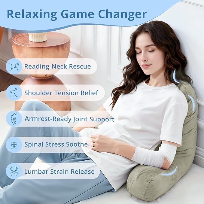 Sasttie Reading Pillow for Sitting in Bed Adult, Back Pillow for Bed Sitting Up, Backrest Back Support Chair Pillow, College Dorm Essentials for Girls and Boys, Linen Standard