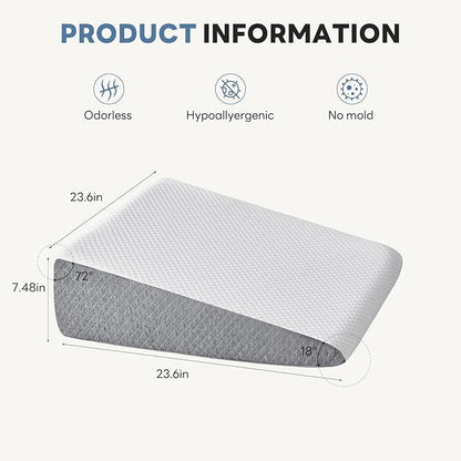 Wedge Pillow Set for After Surgery, Body Pillow for Adults, Bed Wedge Pillow for Headboard for Sleep Apnea and Snoring, Back Pain Relief, Acid Reflux, 7.5" Height, Grey and White