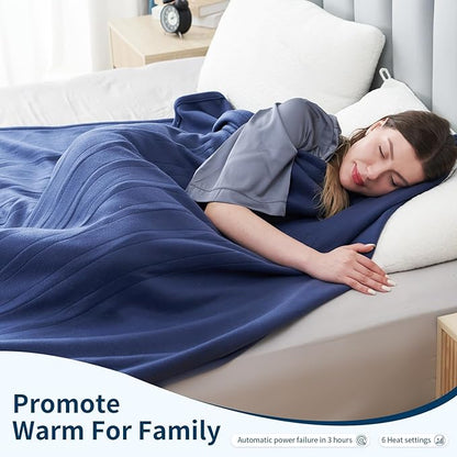 Electric Heated Blanket Full Size 72"x84", 4 Heating Levels & 10H Auto Shut Off, Soft Fleece Overheating Protection, Machine Washable, Dark Blue