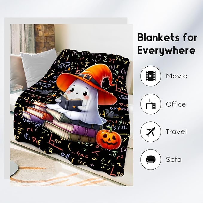 Girls Blankets - Kids Blanket Gifts for Toddler Teen - 50x60 Inch Cute Halloween Pumpkin Throw - Cozy Soft Fleece Reading Blanket for Couch Office Bed