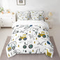 Feelyou Construction Comforter Set with Sheets 7 Piece Twin Size Cartoon Car Excavator Tractor Toddler Bedding Set Equipment Trucks Dinosaur Bed in a Bag Construction Vehicles White Yellow Bed Set