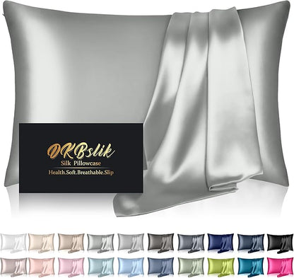 Mulberry Silk Pillow Cases Queen Size, Silk Pillowcase for Hair and Skin, Both Sides Natural Silk Satin Pillowcase for Sleeping Women with Zipper, Gifts for Women Men, Silver Grey