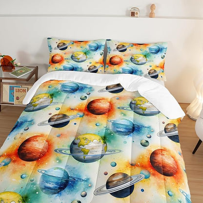 Universe Series Bedding Full Size Comforter Set for Boys,Starry Sky Planets Bedding Set Comforter for Kids Boys Girls Bedroom Decor,Space Themed Bedding Set with 2 Pillowcases.