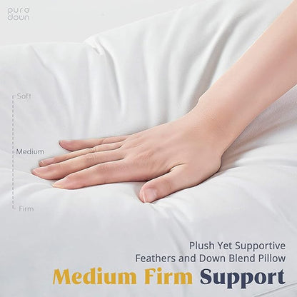 puredown® Goose Feathers and Down White Pillows with 100% Soft Cotton Cover, Bed Sleeping Hotel Collection Pillows Set of 2 King Size