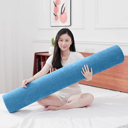 Body Pillow for Adults, Long Full Body Pillow for Side Sleepers and Pregnancy Support, High Resilience Cylindrical Bolster Pillow with Removable Washable Cover (47"x7.9", Cendre Blue)