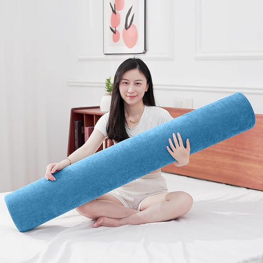 Body Pillow for Adults, Long Full Body Pillow for Side Sleepers and Pregnancy Support, High Resilience Cylindrical Bolster Pillow with Removable Washable Cover (60"x7.9", Cendre Blue)
