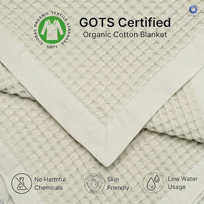 GOTS Certified Organic Cotton Waffle Weave Blanket, Throw Bed Size, 50"X60"Cozy Throw Blanket for Couch, Modern Home Decor, Throw Blankets,Comfy Waffle Blanket Soft Bed Blankets -Sea Foam