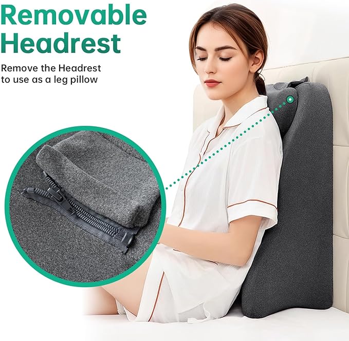 Reading Pillow for Prone, Lying and Sitting in Bed, Wedge Pillow for Headboard, Ergonomic Memory Foam Bed Wedge Pillow for Chin & Back Support, Ideal for Massage and Sleeping - Gray
