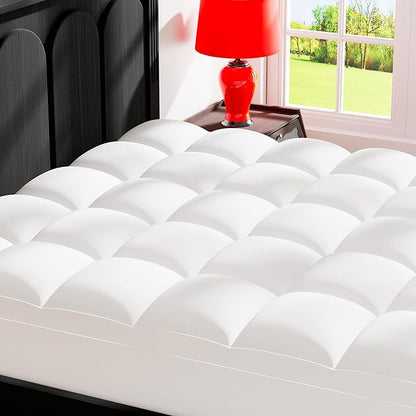 Topllen Twin Mattress Topper for Back Pain Relief, Extra Thick Pillow Top Plush Mattress Pad with Deep Pocket, Soft Pillowtop Twin Size Bed Toppers Filled Fluffy Down Alternative, White