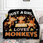 Monkey Blanket for Girls Just A Girl Who Loves Monkeys Gifts for Kids Women Soft Lightweight Comfortable Throw Blanket for Bedding Sofa Camping 60x80inches