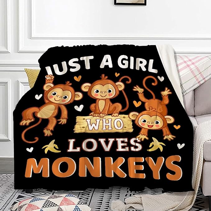 Monkey Blanket for Girls Just A Girl Who Loves Monkeys Gifts for Kids Women Soft Lightweight Comfortable Throw Blanket for Bedding Sofa Camping 30x40inches