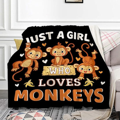 Monkey Blanket for Girls Just A Girl Who Loves Monkeys Gifts for Kids Women Soft Lightweight Comfortable Throw Blanket for Bedding Sofa Camping 30x40inches